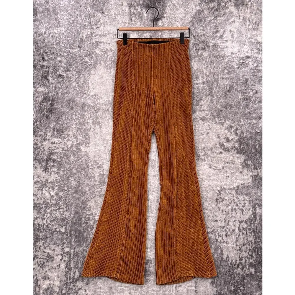 Free People Pants XS Womens Slim Pull On Velvet Flare Gold
